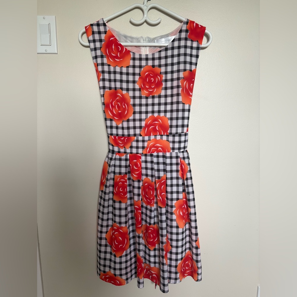 Floral print dress, sleeveless, medium, gingham